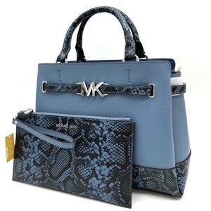 Michael Kors Large Reed Leather Belted Satchel Crossbody Bag & Large TZ Wristlet